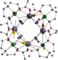 An experimental structure of a transition metal cluster based on the elements of chromium (Cr) and dysprosium (Dy). Its unpaired electrons lead to special magnetic properties (yellow arrows) that allow for its use as single molecule magnet.